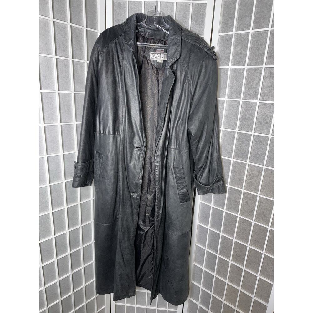 Avanti Soft Black Leather Coat Sz Med Knee Length Zip Out Thinsulate Lining EUC